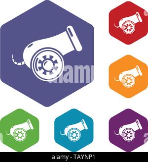Anti-aircraft gun icons vector hexahedron Stock Vector