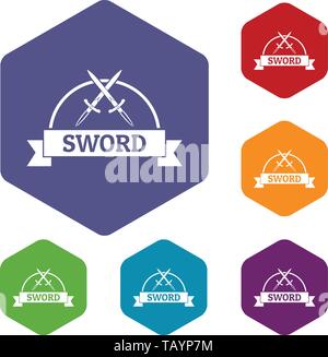 Sword warrior icons vector hexahedron Stock Vector