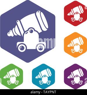 Ancient cannon icons vector hexahedron Stock Vector
