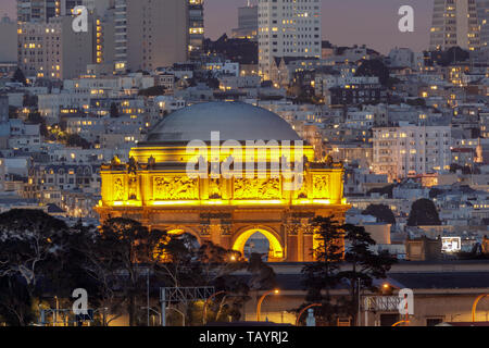 The Palace of Fine Arts Glowing in Marina District in San Francisco. Stock Photo
