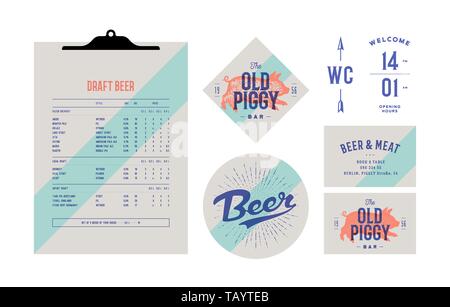 Brand identity set for Beer Bar, Pub. Old school vintage label Stock Vector