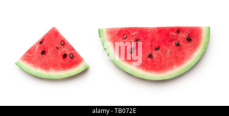 Semicircle and triangle shaped ripe watermelon slices isolated Stock Photo