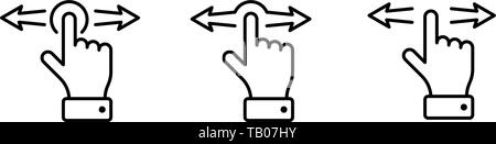 Hand finger swipe gestures icon set line vector illustration Stock Vector