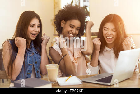 Happy students win a trip to summer camp Stock Photo