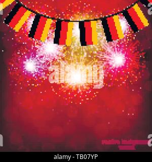 Bright firework with flags Germany for holidays. Vector illustration. Stock Vector