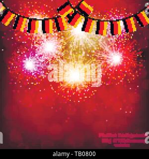 Bright firework with flags Germany for holidays. Vector illustration. Stock Vector