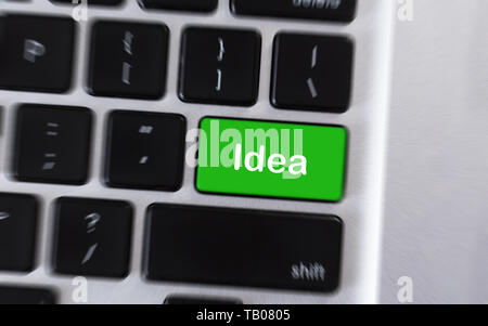Text Idea on green button of computer keyboard Stock Photo