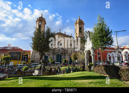 The Cathedral Basilica and main square, Potosí, Bolivia Stock Photo