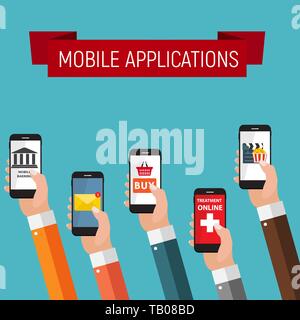Modern Flat Design Banner with Mobile Applications for your Business Vector Illustration EPS10 Stock Vector