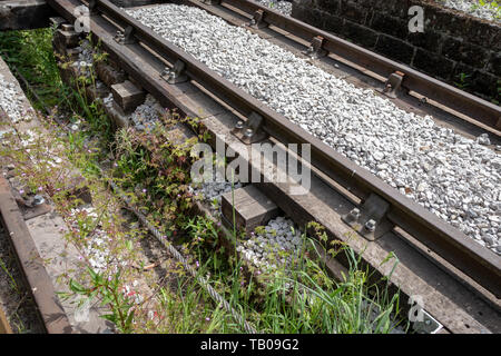 Original Railway Tracks  at Cromford and High Peak Railway at High Peak Junction, Cromford, Derbyshire.England Stock Photo