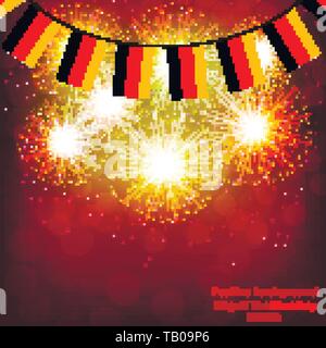 Bright firework with flags Germany for holidays. Vector illustration. Stock Vector