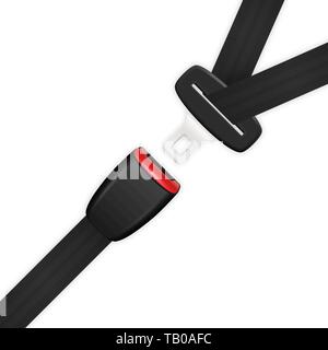 Vector 3d Realistic Unblocked Passenger Seat Belt Clopeup Isolated on White Backgroud. Design Template. Top View. Transport Safety Concept Stock Vector