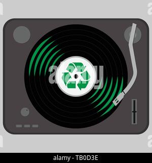 Turntable with a vinyl with recycle symbol on it Stock Vector