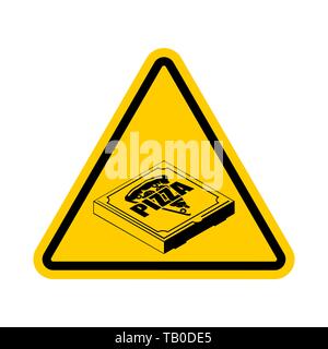 Attention pizza box. Warning yellow road sign fast food. Caution symbol Stock Vector