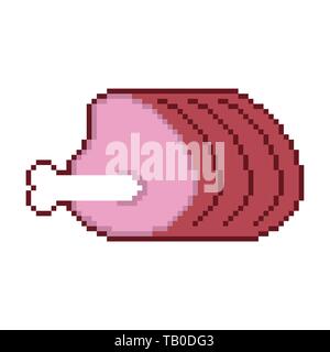 Pork ham pixel art. Bone meat 8 bit Stock Vector