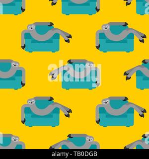 Slothful on chair pattern seamless. Animal relax background. Vector ornament Stock Vector