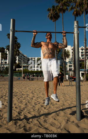 Gymnatics, Beach, Santa Monica, Los Angeles, California, USA Stock Photo