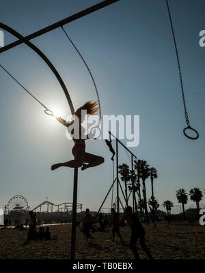 Gymnatics, Beach, Santa Monica, Los Angeles, California, USA Stock Photo