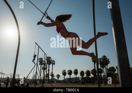 Gymnatics, Beach, Santa Monica, Los Angeles, California, USA Stock Photo