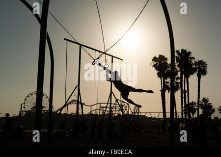 Gymnatics, Beach, Santa Monica, Los Angeles, California, USA Stock Photo