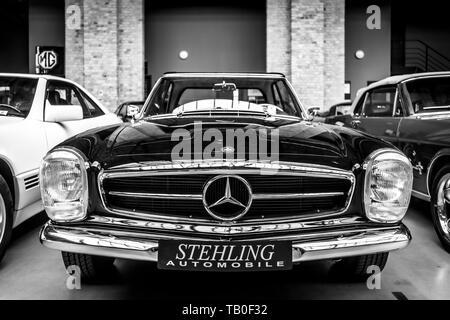 BERLIN - MAY 11, 2019: Sports cars Mercedes-Benz 280SL. Black and white. 32th Berlin-Brandenburg Oldtimer Day. Stock Photo