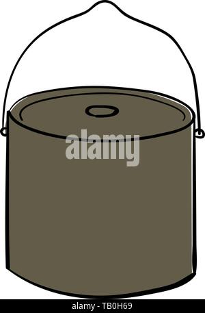 Silhouette flat icon, simple vector design with shadow. camp cauldron sketch style. Camping. Ink Pen Stock Vector