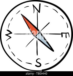 Isolated flat silver compass with shadow. compass traveler. Stock Vector