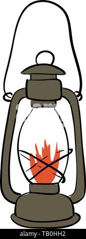 Gas lantern with burning light, isolated on a white background. An antique vintage lamp. Stock Vector