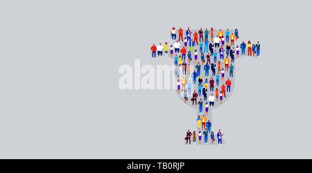 big crowd of businesspeople in trophy cup shape business people standing together victory first place number one concept horizontal Stock Vector