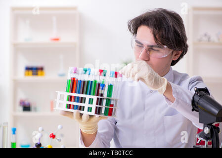 Young male biochemist working in the lab Stock Photo