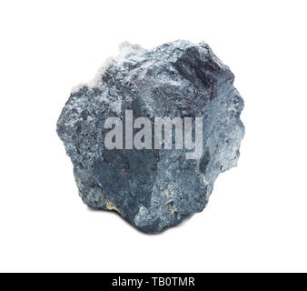 Specimen of geological collection mineral Enargite (Copper ore) stone isolated on white background; macro shooting Stock Photo