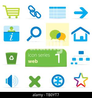 Vector illustration. Icon web. Fourteen flat icons in soft colors. Stock Vector
