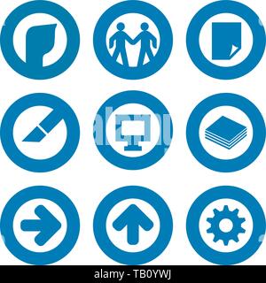 Vector illustration. Set of nine printer icon in blue. Round by circle. Stock Vector