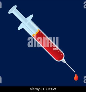 Vector illustration. Full syringe icon with red liquid inside. Stock Vector