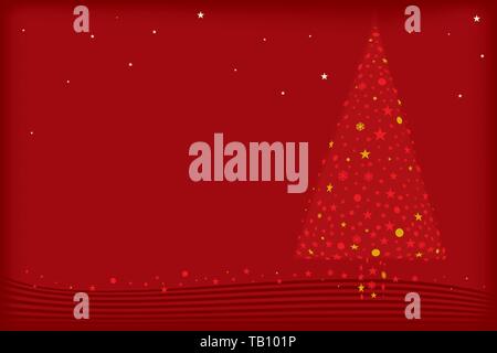Vector illustration. Christmas tree illustration in red with stars and background. Stock Vector