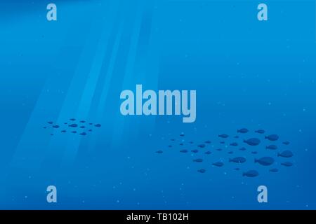 Vector illustration. Underwater background in blue. Copy space and submarine life. Stock Vector
