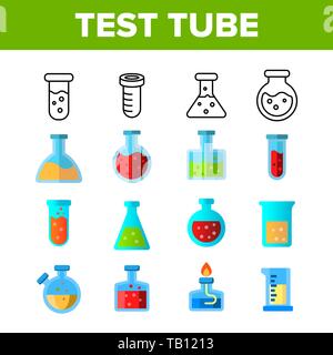 Test Tubes And Flasks Vector Color Icons Set Stock Vector