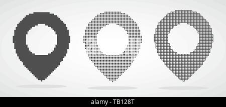 Set of map pointer in pixel art design. Vector illustration. Isolated location logo in flat style Stock Vector