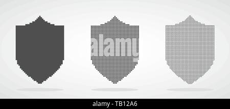 Pixel art design of a Shield icon. Vector illustration. Abstract Shield icon in pixel style isolated Stock Vector
