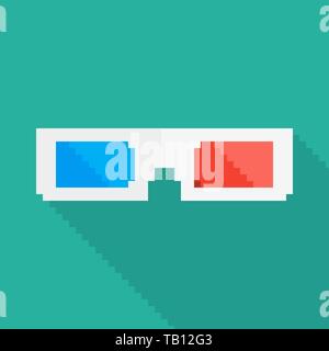 Pixel art design of 3D Glasses. Vector illustration. 3D cinema glasses icon in flat style isolated Stock Vector