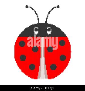 Pixel art design of cartoon Ladybug. Vector illustration. Ladybug icon in flat style, isolated Stock Vector