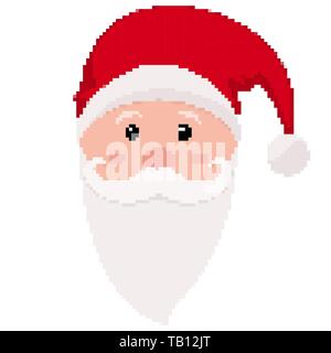 Pixel art design of Santa's face. Vector illustration. Abstract Santa's face in flat style, isolated Stock Vector