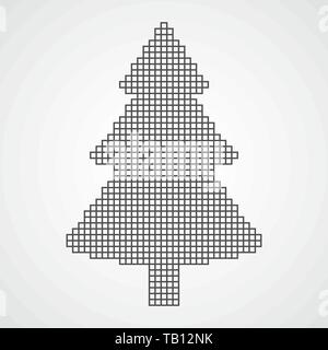 Christmas Tree icon in Pixel art design. Vector illustration. Black Christmas Tree icon in flat style Stock Vector