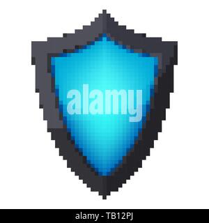 Pixel art design of a Shield icon. Vector illustration. Abstract Shield icon in pixel style isolated Stock Vector