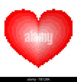 Red heart in pixel style. Vector illustration. Abstract heart icon isolated Stock Vector