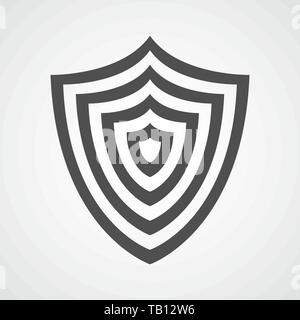 Black shield in flat design. Shield icon isolated on light background. Vector illustration. Stock Vector
