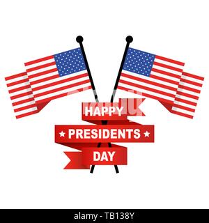 Happy Presidents Day with ribbon and flags. Vector illustration. Flyer, banner or poster for Happy Presidents Day. Stock Vector