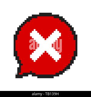 Pixel art design of red No sign. Vector illustration. Red cross, x icon in flat style, isolated Stock Vector