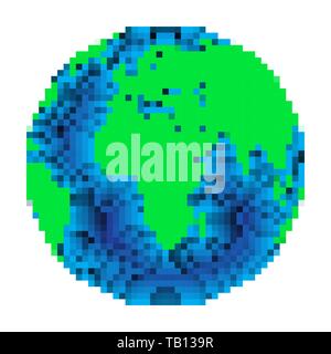 Pixel art design of Earth. Vector illustration. Colorful planet Earth in pixel style isolated Stock Vector