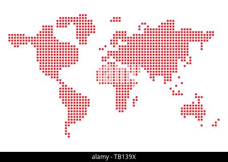 Pixel art design of World Map. Vector illustration. Red World Map in pixel style Stock Vector